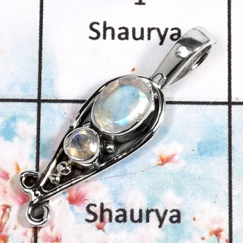 Rainbow Moonstone-F SD413-Blue Fire Cut Gemstone Handmade Light Weight Pendant 925 Sterling Silver Rainbow Moonstone-F SD413-Blue Fire Cut Gemstone Handmade Light Weight Pendant 925 Sterling Silver