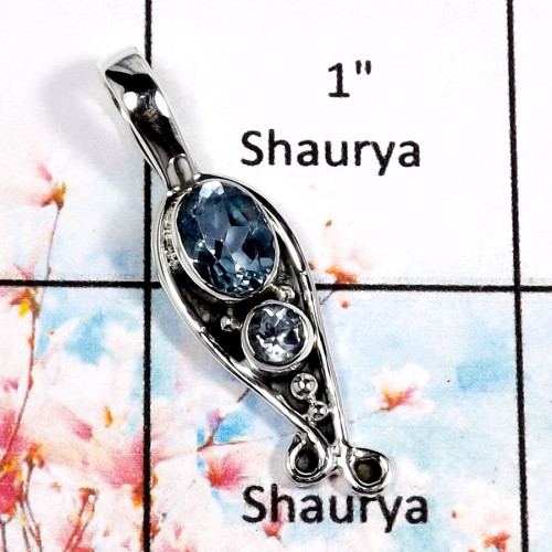 Blue Topaz-I SD413-Genuine Blue Topaz Gemstone Handmade Designer Pendant 925 Sterling Silver Blue Topaz-I SD413-Genuine Blue Topaz Gemstone Handmade Designer Pendant 925 Sterling Silver