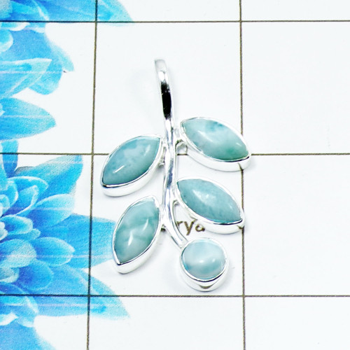 Larimar K - SD750-Genuine Gemstone 925 Silver Rose n Black Rhodium 925 Sterling Silver Pendant