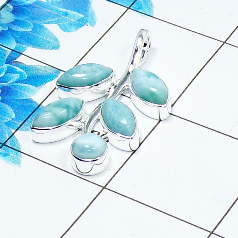 Larimar K - SD750-Genuine Gemstone 925 Silver Rose n Black Rhodium 925 Sterling Silver Pendant Larimar K - SD750-Genuine Gemstone 925 Silver Rose n Black Rhodium 925 Sterling Silver Pendant