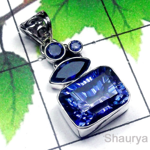 Blue Mystic O - SD932-Sterling Silver Lovely Gemstone Designer Pendant