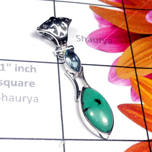 Turquoise A - SD948-Cut and Cab Gemstone Sterling Silver Pendant