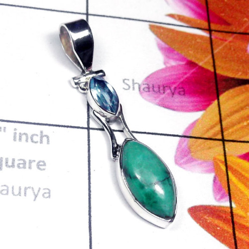 Turquoise E - SD948-Cut and Cab Gemstone Sterling Silver Pendant