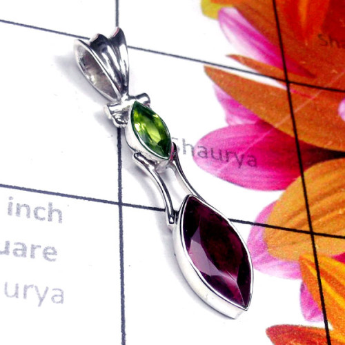 Garnet G - SD948-Cut and Cab Gemstone Sterling Silver Pendant