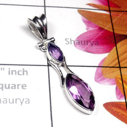 Amethyst H - SD948-Cut and Cab Gemstone Sterling Silver Pendant