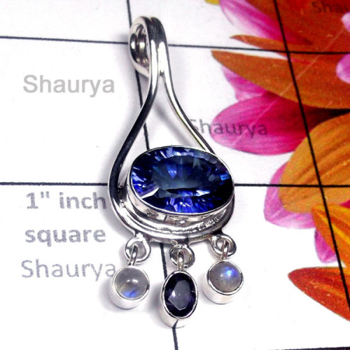 Blue Mystic B - SD953-Exclusive Silver Precious Gemstone Stylish Pendant Blue Mystic B - SD953-Exclusive Silver Precious Gemstone Stylish Pendant