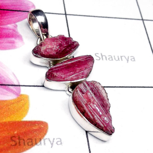 Tourmaline Rough H - SD963-Sterling Silver Natural Gemstone Elegant Pendant