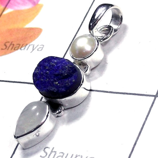 Lapis Rough-F - SD974-Tourmaline gems silver Pendant Lapis Rough-F - SD974-Tourmaline gems silver Pendant