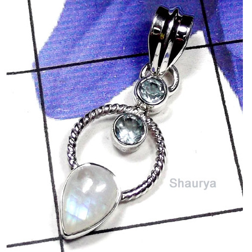 Rainbow Moonstone A - SD978-Exclusive Silver Multi Gemstone Fancy Pendant Rainbow Moonstone A - SD978-Exclusive Silver Multi Gemstone Fancy Pendant
