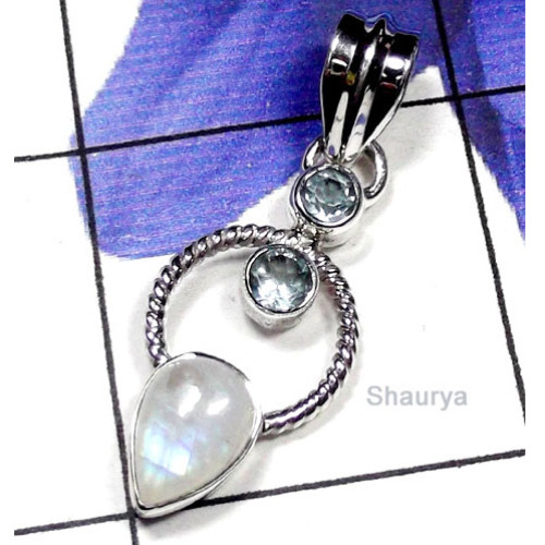 Rainbow Moonstone A - SD978-Exclusive Silver Multi Gemstone Fancy Pendant Rainbow Moonstone A - SD978-Exclusive Silver Multi Gemstone Fancy Pendant