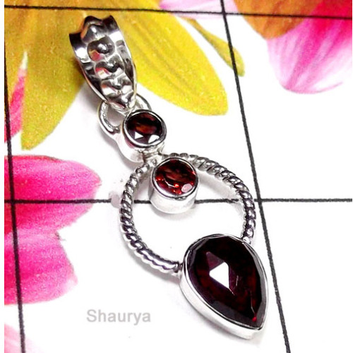 Garnet B - SD978-Exclusive Silver Multi Gemstone Fancy Pendant Garnet B - SD978-Exclusive Silver Multi Gemstone Fancy Pendant