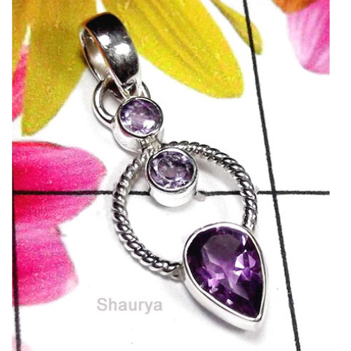 Amethyst O - SD978-Exclusive Silver Multi Gemstone Fancy Pendant Amethyst O - SD978-Exclusive Silver Multi Gemstone Fancy Pendant