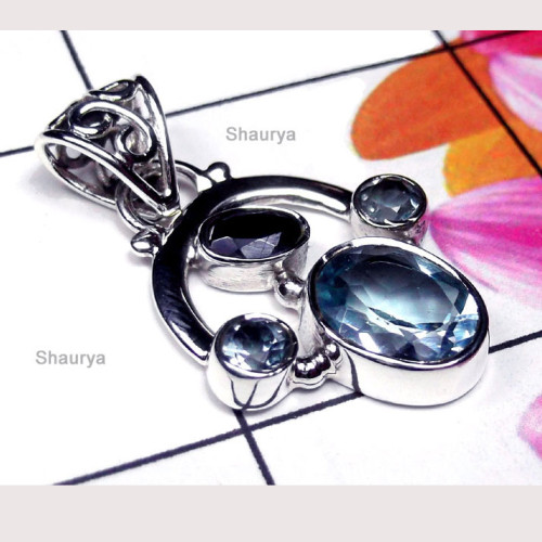 Blue Topaz A - SD993-New Design Multi Gemstone Fancy Pendant