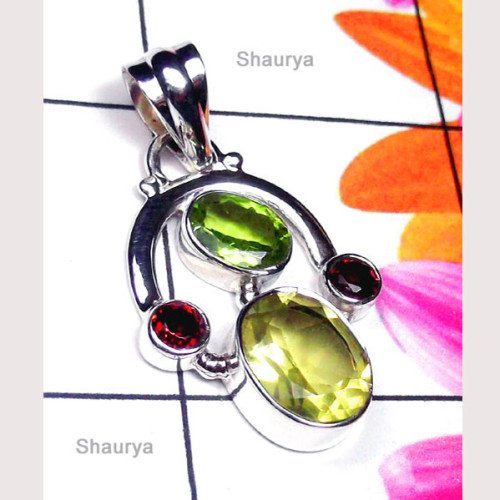 Lemon quartz Cut C - SD993-New Design Multi Gemstone Fancy Pendant