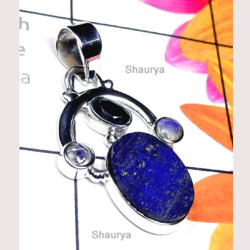 Rough Lapis E - SD993-New Design Multi Gemstone Fancy Pendant