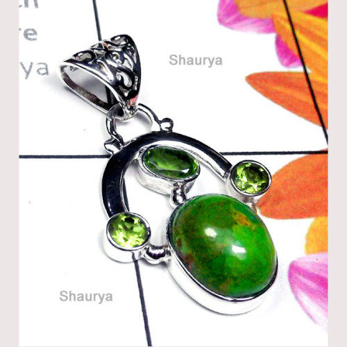 Green Turquoise F - SD993-New Design Multi Gemstone Fancy Pendant