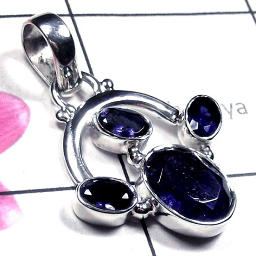 Iolite cut H - SD993-New Design Multi Gemstone Fancy Pendant