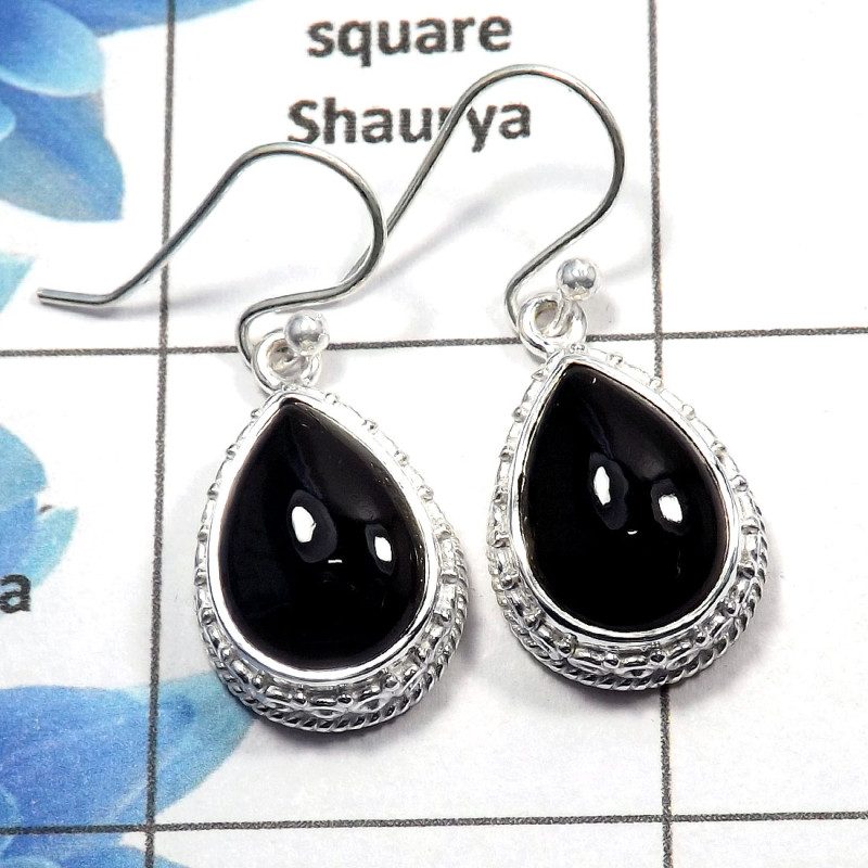 Black Onyx Cab - E SDE511 - Solid 92.5% Sterling Silver Natural Black Onyx Cab Gemstone Designer Earrings Black Onyx Cab - E SDE511 - Solid 92.5% Sterling Silver Natural Black Onyx Cab Gemstone Designer Earrings