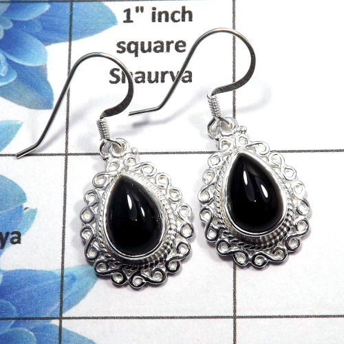 Black Onyx Cab - B SDE513 - Solid 925 Sterling Silver Natural Black Onyx Gemstone Designer Earrings Black Onyx Cab - B SDE513 - Solid 925 Sterling Silver Natural Black Onyx Gemstone Designer Earrings