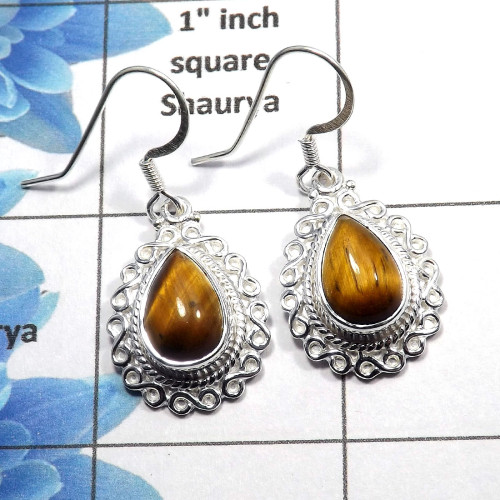 Tiger Eye Cab - C SDE513 - Awesome Natural Tiger Eye Gemstone Solid 925 Sterling Silver Designer Earrings Tiger Eye Cab - C SDE513 - Awesome Natural Tiger Eye Gemstone Solid 925 Sterling Silver Designer Earrings
