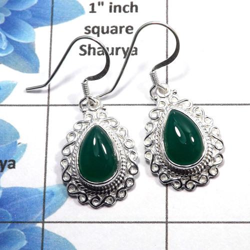 Green Onyx Cab - E SDE513 - Solid 92.5% Sterling Silver Natural Green Onyx Gemstone Designer Earrings Green Onyx Cab - E SDE513 - Solid 92.5% Sterling Silver Natural Green Onyx Gemstone Designer Earrings