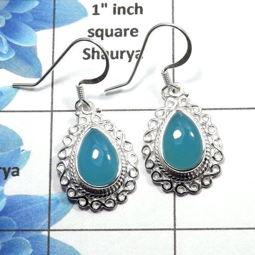 Blue Chalcedony Cab - G SDE513 - Amazing Natural Blue Chalcedony Gemstone 925 Sterling Silver Designer Earrings Blue Chalcedony Cab - G SDE513 - Amazing Natural Blue Chalcedony Gemstone 925 Sterling Silver Designer Earrings
