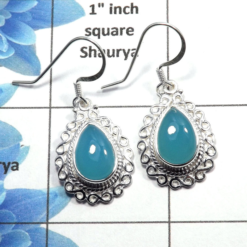Blue Chalcedony Cab - G SDE513 - Amazing Natural Blue Chalcedony Gemstone 925 Sterling Silver Designer Earrings Blue Chalcedony Cab - G SDE513 - Amazing Natural Blue Chalcedony Gemstone 925 Sterling Silver Designer Earrings