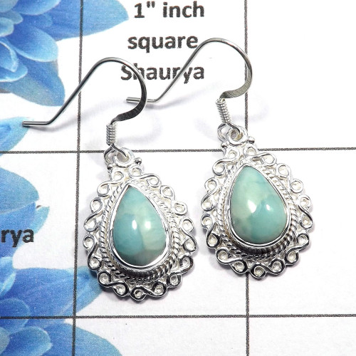 Larimar Cab - K SDE513 - Solid 92.5% Sterling Silver Natural Blue Larimar Gemstone Designer Earrings Larimar Cab - K SDE513 - Solid 92.5% Sterling Silver Natural Blue Larimar Gemstone Designer Earrings