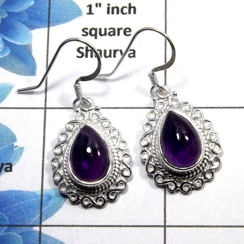 Amethyst Cab - O SDE513 - Indian Factory Made Designer Earrings Solid 925 Sterling Silver Amethyst Cab - O SDE513 - Indian Factory Made Designer Earrings Solid 925 Sterling Silver