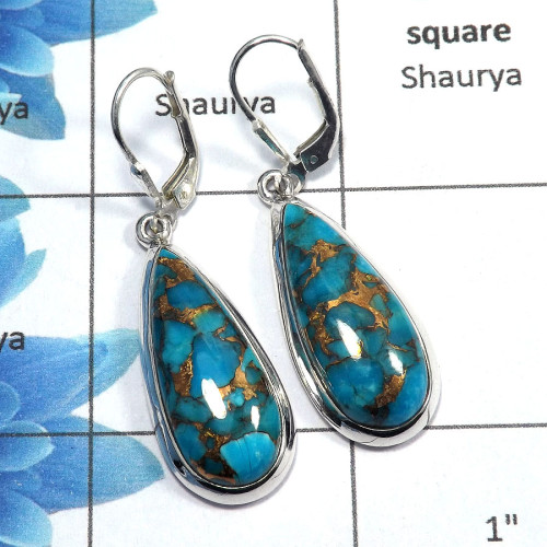 Blue Copper Turquoise Cab - A SDE516 - Blue Copper Turquoise Cab Gemstone 925 Sterling Silver Designer Earrings Blue Copper Turquoise Cab - A SDE516 - Blue Copper Turquoise Cab Gemstone 925 Sterling Silver Designer Earrings