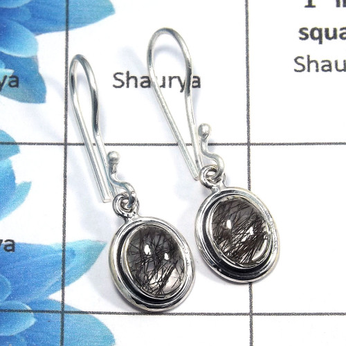 Black Rutile Cab - A SDE521 - Natural Black Rutile Cab Gemstone 925 Sterling Silver Designer Earrings Black Rutile Cab - A SDE521 - Natural Black Rutile Cab Gemstone 925 Sterling Silver Designer Earrings