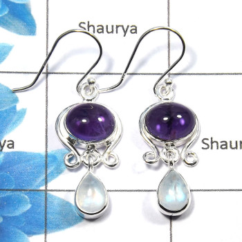 Amethyst & Rainbow Moonstone - B SDE527 - Natural Amethyst & Rainbow Moonstone Gemstone 925 Silver Designer Earrings Amethyst & Rainbow Moonstone - B SDE527 - Natural Amethyst & Rainbow Moonstone Gemstone 925 Silver Designer Earrings