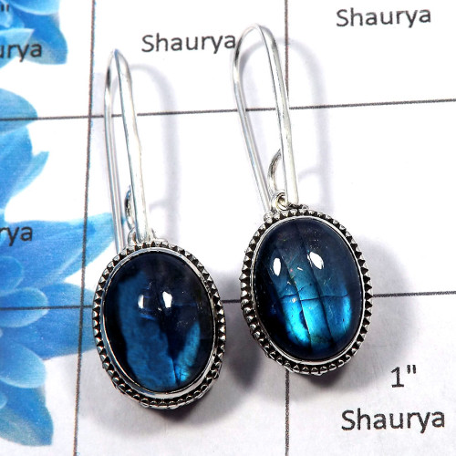 Labradorite Cab - G SDE529 - Natural Blue Fire Labradorite Gemstone 925 Sterling Silver Designer Earrings Labradorite Cab - G SDE529 - Natural Blue Fire Labradorite Gemstone 925 Sterling Silver Designer Earrings