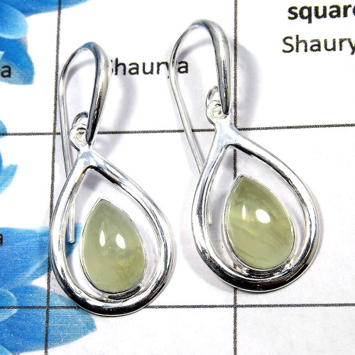 Prehnite Cab - E SDE533 - Awesome Natural Green Prehnite Gemstone Solid 92.5% Sterling Silver Designer Earrings Prehnite Cab - E SDE533 - Awesome Natural Green Prehnite Gemstone Solid 92.5% Sterling Silver Designer Earrings