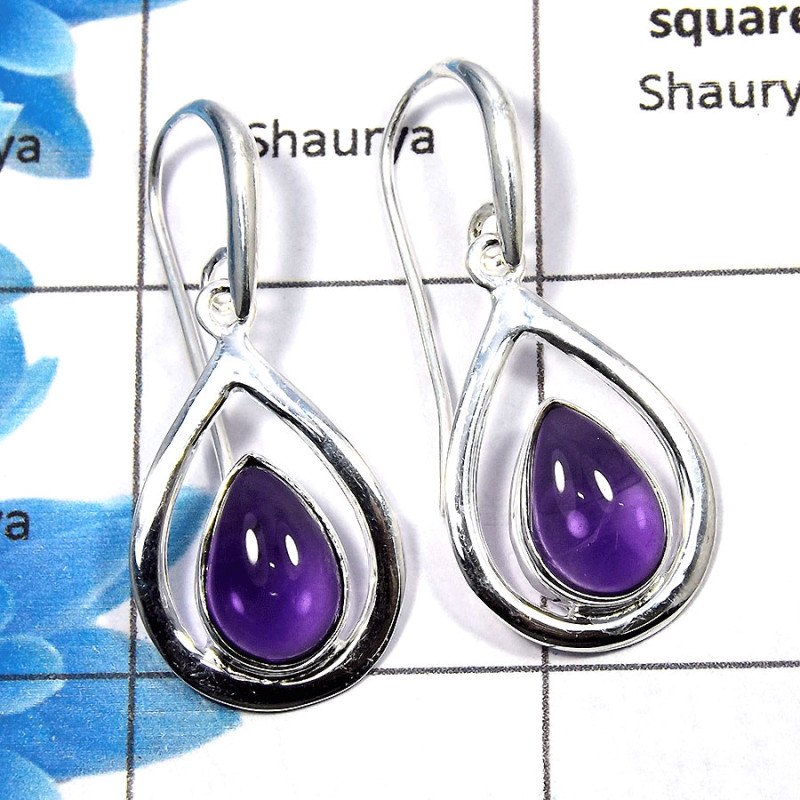 Amethyst Cab - F SDE533 - Solid 92.5% Sterling Silver Natural Purple Amethyst Gemstone Designer Earrings Amethyst Cab - F SDE533 - Solid 92.5% Sterling Silver Natural Purple Amethyst Gemstone Designer Earrings