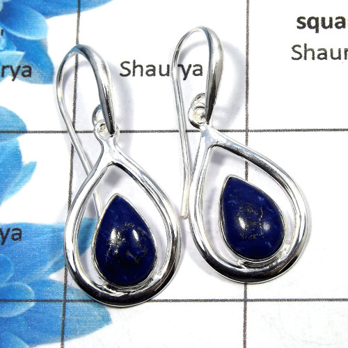 Lapis Cab - O SDE533 - Exclusive Natural Blue Lapis Gemstone Solid 925 Sterling Silver Designer Earrings Lapis Cab - O SDE533 - Exclusive Natural Blue Lapis Gemstone Solid 925 Sterling Silver Designer Earrings
