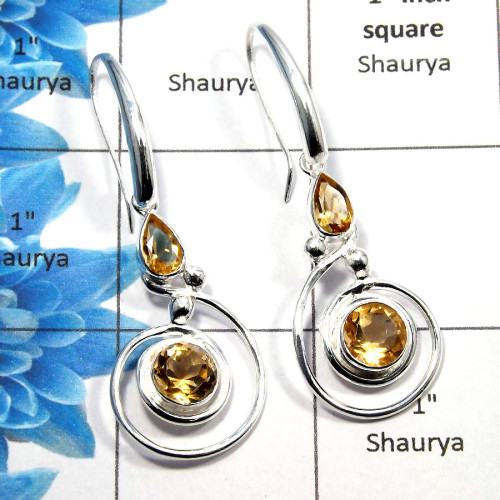 Citrine Cut - F SDE534 - Exclusive Natural Citrine Cut Gemstone Solid 92.5% Sterling Silver Designer Earrings