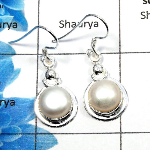 Pearl Cab - B SDE536 - Natural Freshwater Pearl Gemstone Solid 925 Sterling Silver Designer Earrings Pearl Cab - B SDE536 - Natural Freshwater Pearl Gemstone Solid 925 Sterling Silver Designer Earrings
