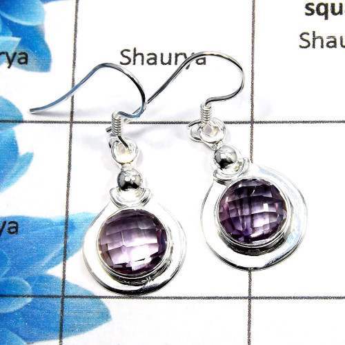 Amethyst Cut - F SDE536 - Solid 925 Sterling Silver Natural Purple Amethyst Round Cut Gemstone Designer Earrings Amethyst Cut - F SDE536 - Solid 925 Sterling Silver Natural Purple Amethyst Round Cut Gemstone Designer Earrings