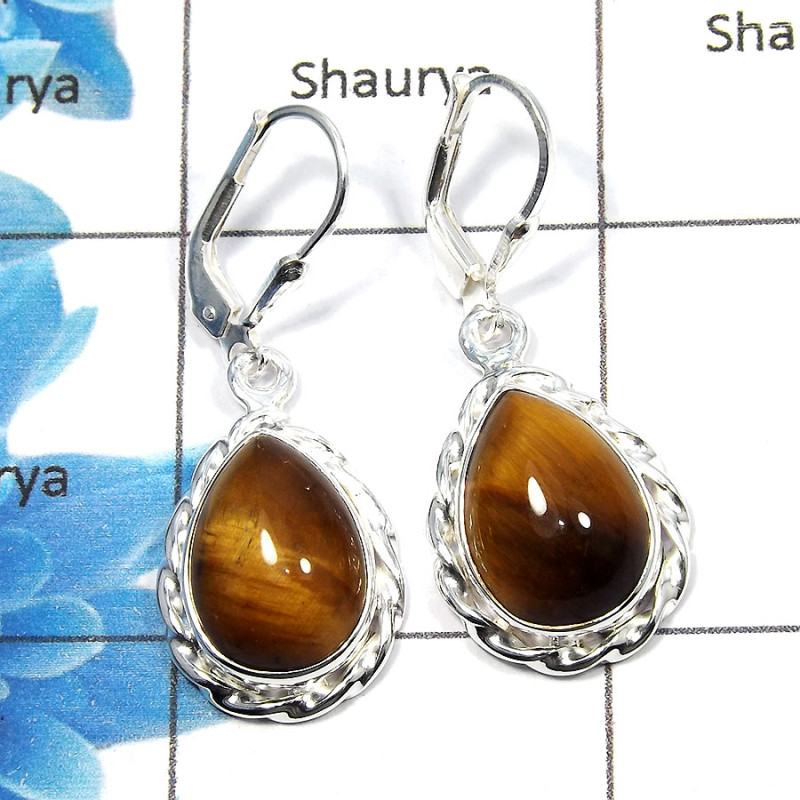 Tiger Eye Cab - B SDE539 - Natural Green Onyx Gemstone Solid 925 Sterling Silver Lever Back Designer Earrings Tiger Eye Cab - B SDE539 - Natural Green Onyx Gemstone Solid 925 Sterling Silver Lever Back Designer Earrings