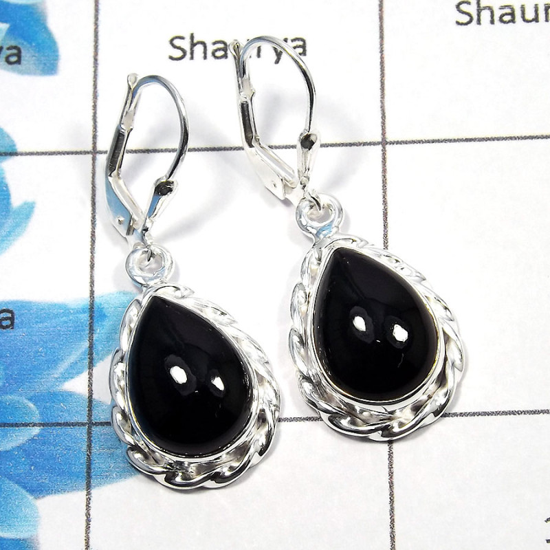Black Onyx Cab - C SDE539 - Awesome Natural Black Onyx Gemstone Solid 92.5% Sterling Silver Lever Back Designer Earrings Black Onyx Cab - C SDE539 - Awesome Natural Black Onyx Gemstone Solid 92.5% Sterling Silver Lever Back Designer Earrings