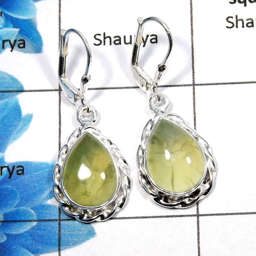 Prehnite Cab - E SDE539 - Natural Green Prehnite Gemstone Solid 925 Sterling Silver Lever Back Designer Earrings Prehnite Cab - E SDE539 - Natural Green Prehnite Gemstone Solid 925 Sterling Silver Lever Back Designer Earrings