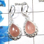 Rose Quartz Cab - G SDE539 - 925 Sterling Silver Natural Pink Rose Quartz Gemstone Lever Back Designer Earrings