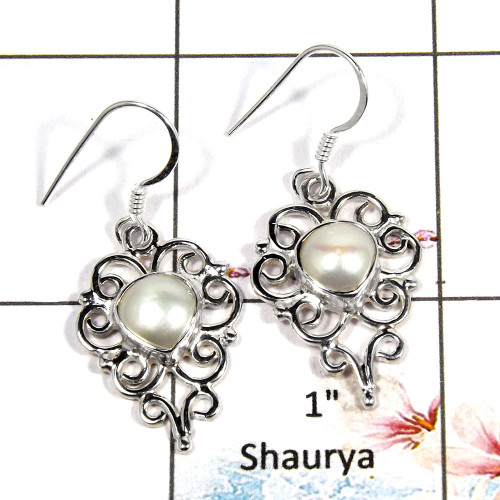 Pearl Cab - G SDE541 - Natural White Pearl Cabochon Gemstone 925 Sterling Silver Designer Earrings Pearl Cab - G SDE541 - Natural White Pearl Cabochon Gemstone 925 Sterling Silver Designer Earrings