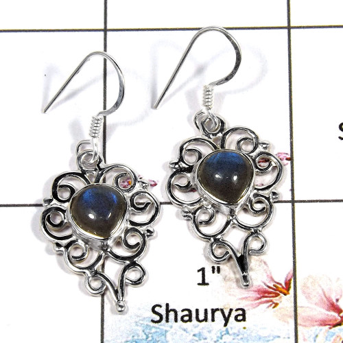 Labradorite Cab - H SDE541 - Newly Arrival Blue Labradorite Gemstone 925 Sterling Silver Designer Earrings