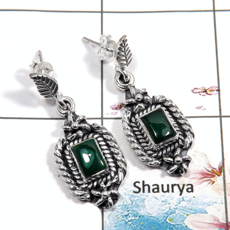 Malachite Cab - A SDE543 - Natural Green Malachite Gemstone 925 Sterling Silver Designer Earrings Malachite Cab - A SDE543 - Natural Green Malachite Gemstone 925 Sterling Silver Designer Earrings