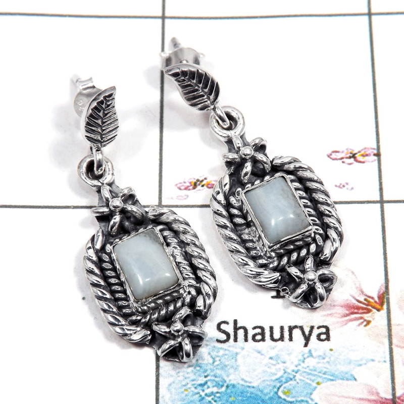 Blue Lace Agate Cab - G SDE543 - Solid 925 Sterling Silver Blue Lace Agate Designer Dangle Earrings Blue Lace Agate Cab - G SDE543 - Solid 925 Sterling Silver Blue Lace Agate Designer Dangle Earrings