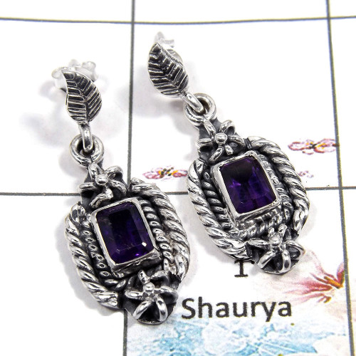 Amethyst Cut - M SDE543 - Newly Handmade Made In Solid 92.5% Silver Designer Dangle Earrings