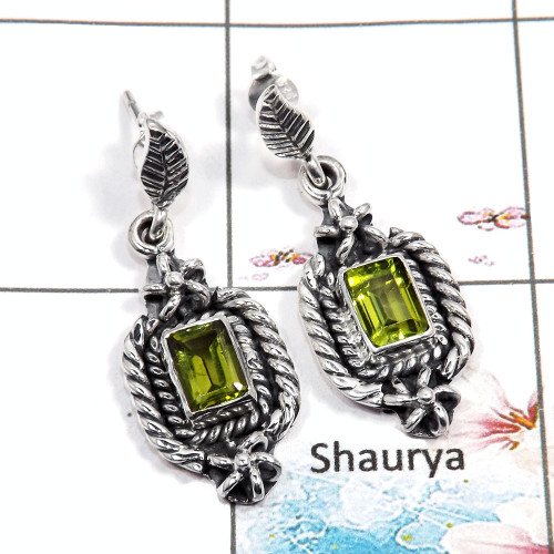 Peridot Cut - N SDE543 - Natural Green Peridot Cut Stone Designer Earrings 925 Sterling Silver