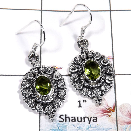 Peridot Cut - O SDE544 - Newly Collection Green Peridot Cut Stone 925 Silver Designer Earrings